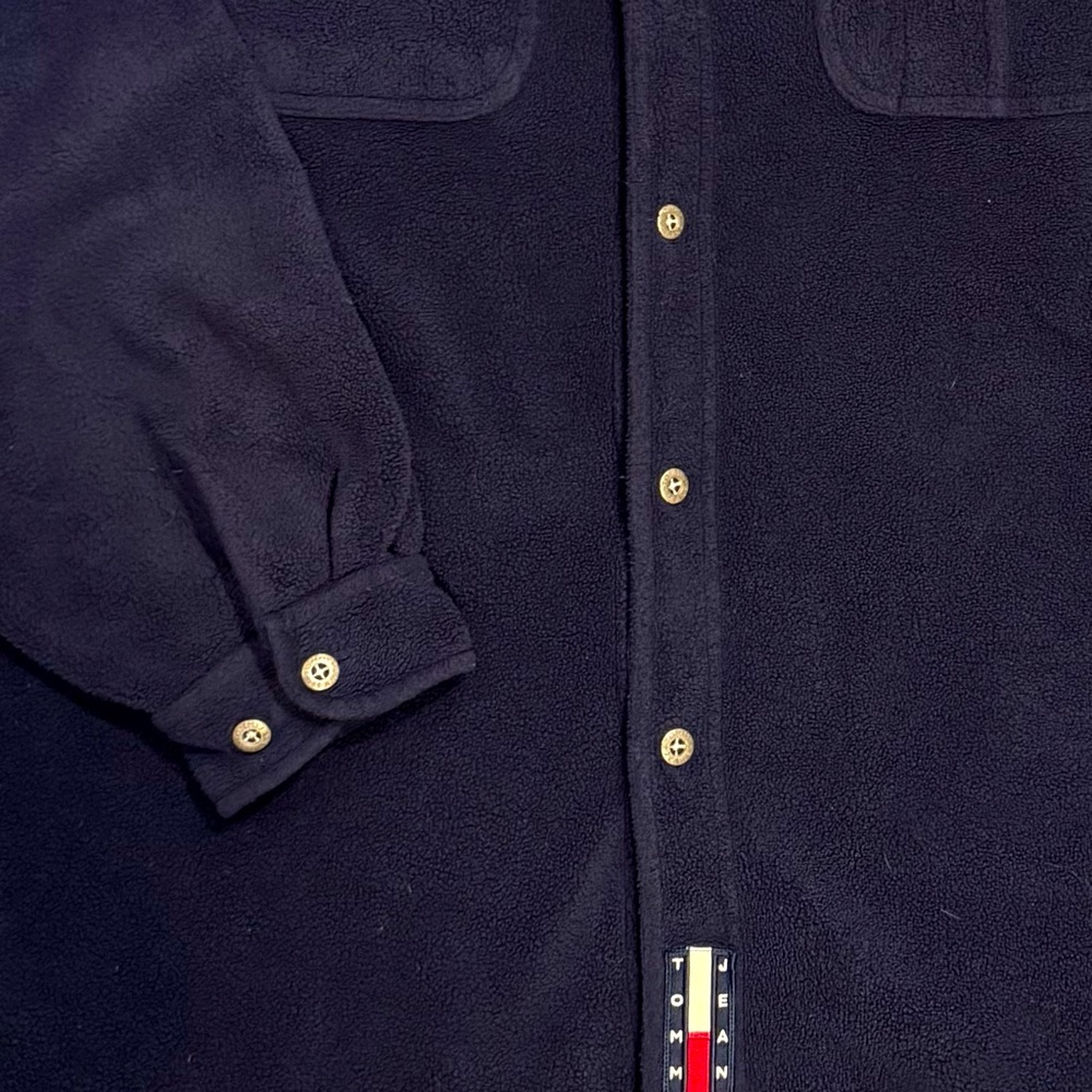 Rare Vintage Tommy Hilfiger Tommy Jeans Polar Fleece Overshirt Navy Men’s XL - Picture 3 of 13